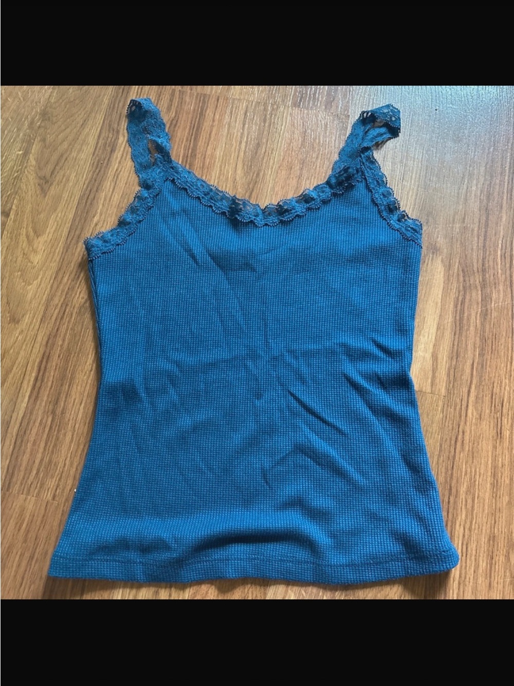 Pink Rose Teal Lace-Trim Ribbed Tank Top